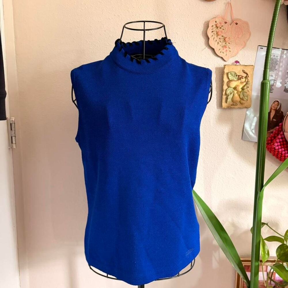 St. John Vintage Blue Sweater Tank Top Blouse S